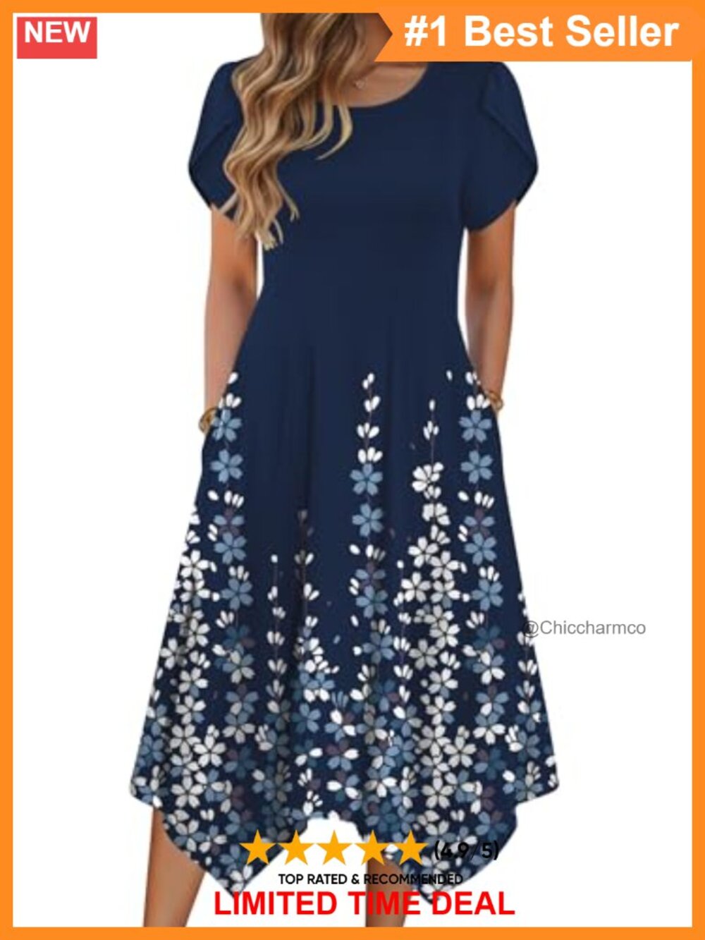Zeagoo Flowy Midi Sundress Petal Sleeve Floral Beach Dress with Pockets